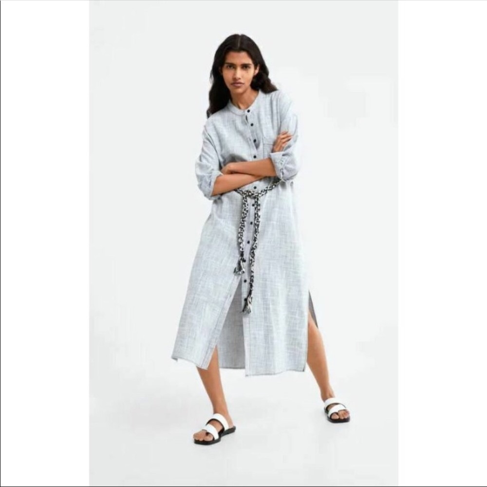 ZARA Cotton Blend Button Down Midi Oversized Dress